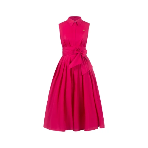 CHCH Women's Dress Summer Beach Party Sleeveless Single breasted Lace up Design Office Women's Long Pink Dresses ﻿